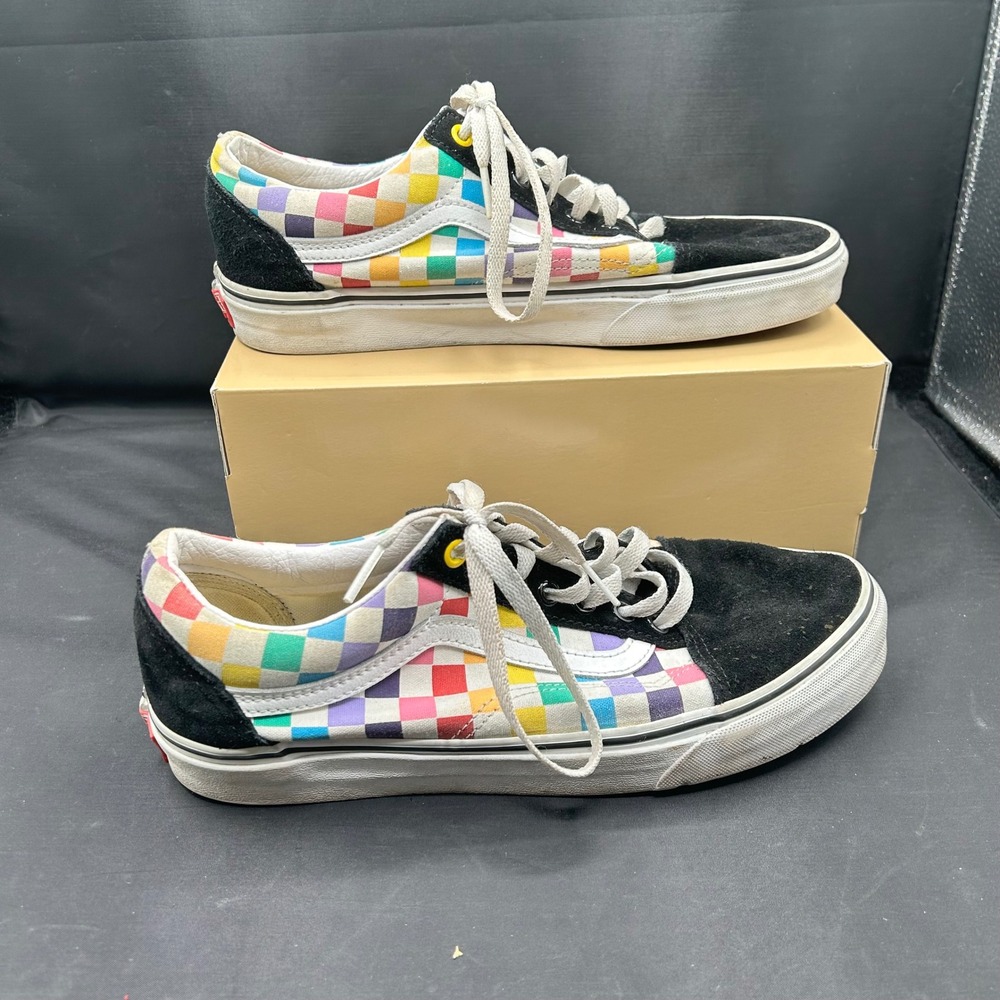 Vans Old Skool Rainbow Checkerboard Suede Skate Shoes Mens 8.5 Womens 10 Beater